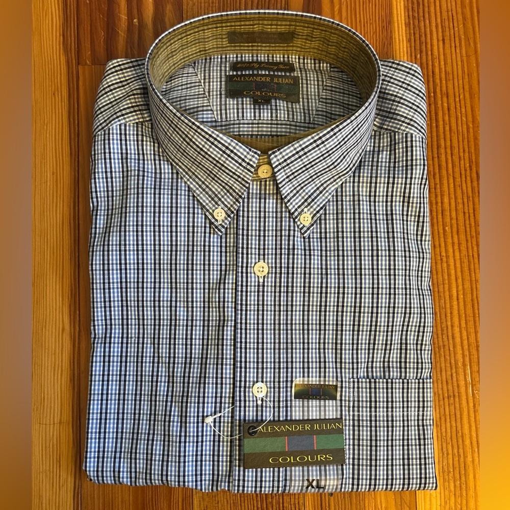 Alexander Julian Men's Navy and White Plaid Shirt